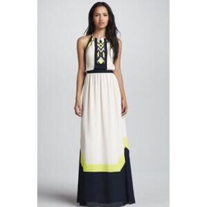 Greylin Tribal Colorblock Grecian Keyhole Dress Size‎ Small Cream Neon Blue